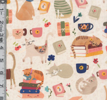 Load image into Gallery viewer, 3 Wishes - Every Home Every Cat - Cats Books and Coffee - Beige - 1/2 YARD CUT

