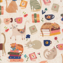Load image into Gallery viewer, 3 Wishes - Every Home Every Cat - Cats Books and Coffee - Beige - 1/2 YARD CUT
