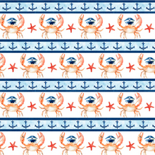 Load image into Gallery viewer, 3 Wishes - Ahoy Mate - Crabby Captain Stripe - 1/2 YARD CUT
