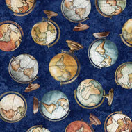 QT Fabrics - Globetrotter - Globes Navy - 1/2 YARD CUT