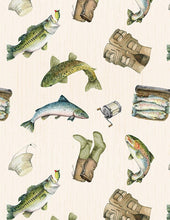 Load image into Gallery viewer, Wilmington Prints - Reeled In - Miscellaneous Toss - Cream - 1/2 YARD CUT
