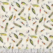 Load image into Gallery viewer, Wilmington Prints - Reeled In - Lures Toss - Cream - 1/2 YARD CUT
