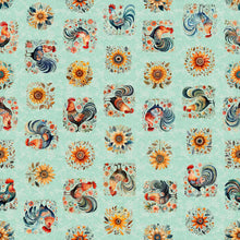 Load image into Gallery viewer, QT Fabrics - Poultry in Motion - Roosters and Sunflowers - 1/2 YARD CUT

