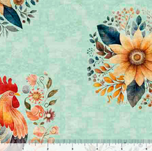 Load image into Gallery viewer, QT Fabrics - Poultry in Motion - Roosters and Sunflowers - 1/2 YARD CUT
