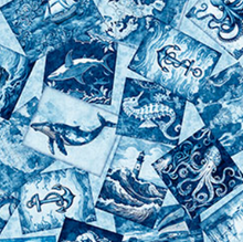 Load image into Gallery viewer, QT Fabrics - Ocean Blues - Nautical Motif Overlapping Pattern - Blue - 1/2 YARD CUT
