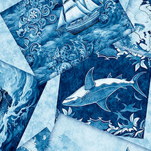 Load image into Gallery viewer, QT Fabrics - Ocean Blues - Nautical Motif Overlapping Pattern - Blue - 1/2 YARD CUT
