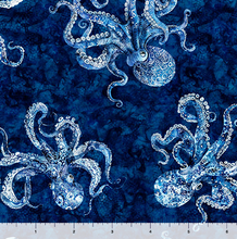 Load image into Gallery viewer, QT Fabrics - Ocean Blues - Octopus Navy - 1/2 YARD CUT

