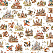 Load image into Gallery viewer, QT Fabrics - Dragon Dreams - Dragons and Castles - 1/2 YARD CUT
