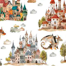 Load image into Gallery viewer, QT Fabrics - Dragon Dreams - Dragons and Castles - 1/2 YARD CUT
