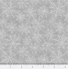Load image into Gallery viewer, QT Fabrics - Jeepers Creepers - Spiderwebs - Gray - 1/2 YARD CUT
