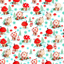 Load image into Gallery viewer, QT Fabrics - Gnome for the Holidays - Mushroom Houses Toss - White - 1/2 YARD CUT
