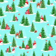 Load image into Gallery viewer, QT Fabrics - Gnome for the Holidays - Pine Trees - Aqua - 1/2 YARD CUT
