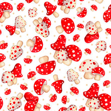 Load image into Gallery viewer, QT Fabrics - Gnome for the Holidays - Mushroom Toss - White - 1/2 YARD CUT
