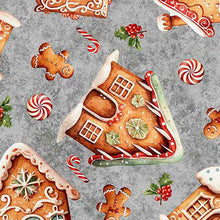 Load image into Gallery viewer, QT Fabrics - QT Cuties - Gingerbread Houses - Gray - 1/2 YARD CUT
