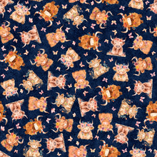 Load image into Gallery viewer, QT Fabrics - QT Cuties 2 - Baby Highland Cows Navy - 1/2 YARD CUT
