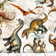 Load image into Gallery viewer, QT Fabrics - Savage Kingdom - Tossed Dinosaurs - 1/2 YARD CUT
