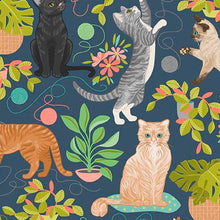 Load image into Gallery viewer, QT Fabrics - Curious Kittycats - Cats &amp; Plants - 1/2 YARD CUT
