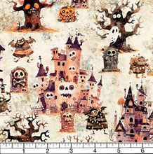Load image into Gallery viewer, QT Fabrics - A Haunting We Will Go - Haunted Landscape Oatmeal - 1/2 YARD CUT
