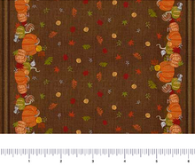 Load image into Gallery viewer, QT Fabrics - Autumn Stitches - Pumpkin Double Border 60" - 1/2 YARD CUT
