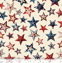 Load image into Gallery viewer, QT Fabrics - All American Snowman - Stars - Cream - 1/2 YARD CUT
