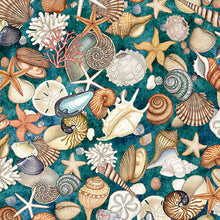 Load image into Gallery viewer, QT Fabrics - Nauticus - Shells - Teal - 1/2 YARD CUT
