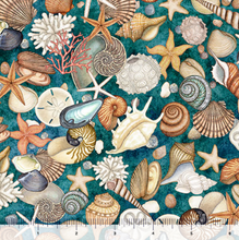 Load image into Gallery viewer, QT Fabrics - Nauticus - Shells - Teal - 1/2 YARD CUT
