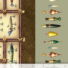 Load image into Gallery viewer, QT Fabrics - The Lure of Fishing - Fishing Border Stripe - 1/2 YARD CUT
