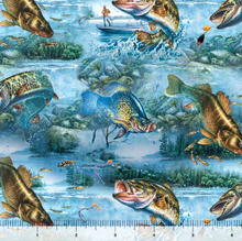 Load image into Gallery viewer, QT Fabrics - The Lure of Fishing - Fish &amp; Lake Scenic - 1/2 YARD CUT
