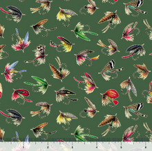 Load image into Gallery viewer, QT Fabrics - The Lure of Fishing - Fishing Lures - Green - 1/2 YARD CUT

