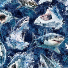 Load image into Gallery viewer, QT Fabrics - Into the Deep - Great Whites - Mediterranean - 1/2 YARD CUT
