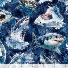 Load image into Gallery viewer, QT Fabrics - Into the Deep - Great Whites - Mediterranean - 1/2 YARD CUT
