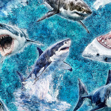 Load image into Gallery viewer, QT Fabrics - Into the Deep - Great Whites - Turquoise - 1/2 YARD CUT
