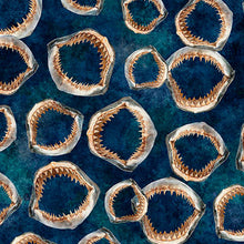 Load image into Gallery viewer, QT Fabrics - Into the Deep - Shark Jaws - Mediterranean - 1/2 YARD CUT
