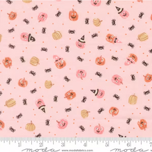 Load image into Gallery viewer, Moda Fabrics - Purrs and Boos - Friendly Pumpkins &amp; Spiders - Pink - 1/2 YARD CUT
