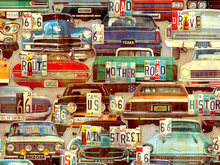 Load image into Gallery viewer, Blank Quilting - Historic Highways - Retro Cars and License Plates - 1/2 YARD CUT
