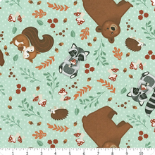 Load image into Gallery viewer, Wilmington Prints - Woodland Whimsy - Animal Toss - Teal - 1/2 YARD CUT
