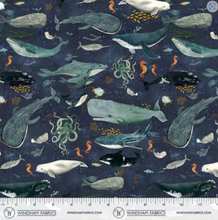 Load image into Gallery viewer, Windham Fabrics - Deep Blue - Creatures of the Sea - Deep Blue - 1/2 YARD CUT
