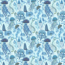 Load image into Gallery viewer, Windham Fabrics - Deep Blue - Jellyfish Field - Aqua - 1/2 YARD CUT
