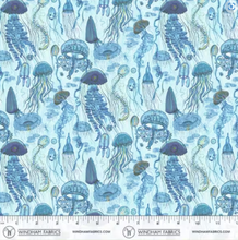 Load image into Gallery viewer, Windham Fabrics - Deep Blue - Jellyfish Field - Aqua - 1/2 YARD CUT
