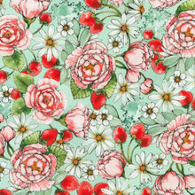 Load image into Gallery viewer, Robert Kaufman - Strawberry Season - Floral Seafoam - 1/2 YARD CUT
