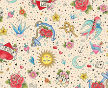 Load image into Gallery viewer, Blank Quilting - Ink Chronicles - Tattoo Art Tossed - 1/2 YARD CUT
