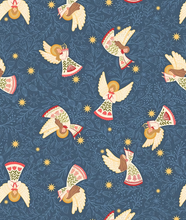Load image into Gallery viewer, Lewis &amp; Irene - Peace and Joy - Host of Angels on Blue - 1/2 YARD CUT
