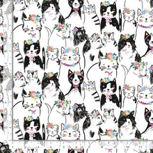 Load image into Gallery viewer, Timeless Treasures - Just Purrfect - Pretty Cats &amp; Florals - 1/2 YARD CUT
