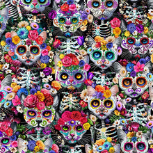 Load image into Gallery viewer, Timeless Treasures - Day of the Dead - Packed Skeleton Floral Cats - 1/2 YARD CUT
