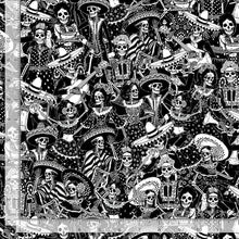 Load image into Gallery viewer, Timeless Treasures - Stroke of Genius - Black Day of the Dead Toile - 1/2 YARD CUT
