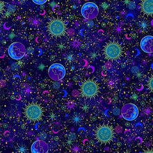 Load image into Gallery viewer, Timeless Treasures - Cosmos - Sun Moon Star Celestial Metallic - 1/2 YARD CUT
