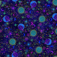 Timeless Treasures - Cosmos - Sun Moon Star Celestial Metallic - 1/2 YARD CUT