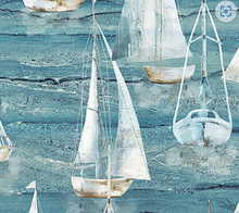 Load image into Gallery viewer, Northcott - Smooth Sailing - Stripe - Large Sailboats - Medium Blue - 1/2 YARD CUT
