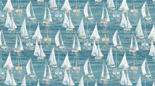Load image into Gallery viewer, Northcott - Smooth Sailing - Stripe - Large Sailboats - Medium Blue - 1/2 YARD CUT
