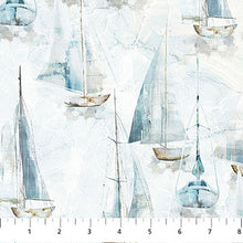 Load image into Gallery viewer, Northcott - Smooth Sailing - Stripe - Small Sail Boats - White - 1/2 YARD CUT
